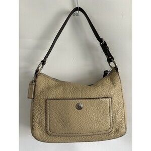 Coach Beige Pebbled Leather Shoulder Bag Adjustable Strap Handbag F10890